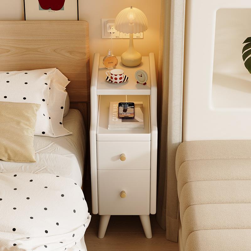实木床头柜奶油风小型家用极窄床边柜多功能卧室收纳柜出租房用