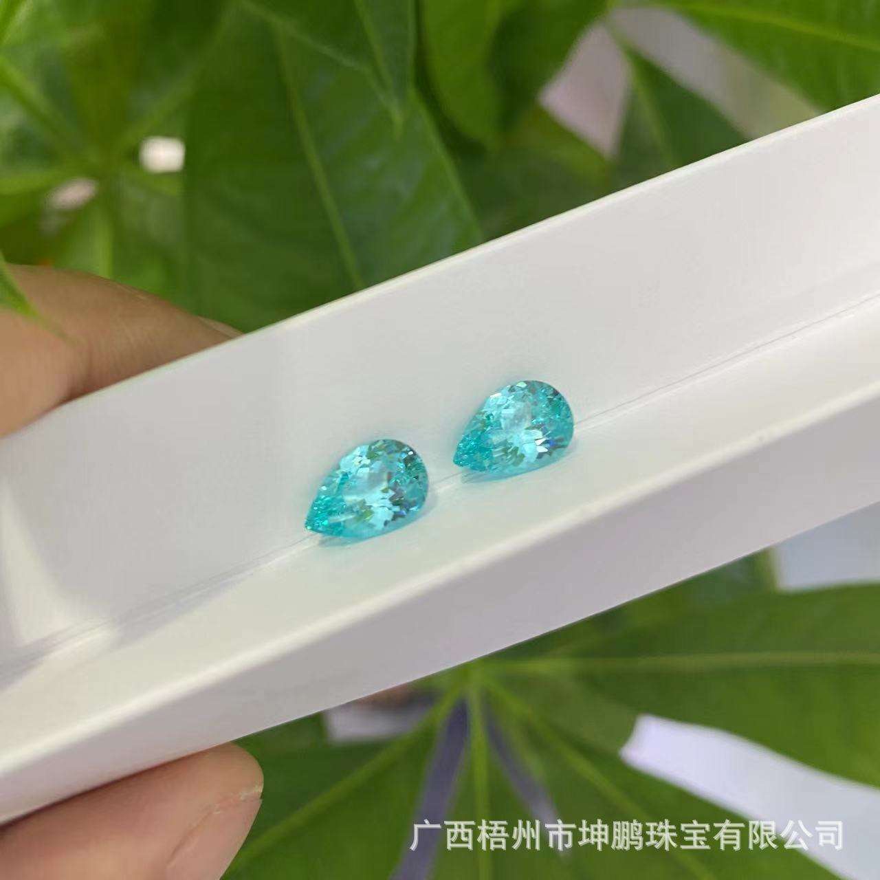 源头厂家帕拉伊巴霓虹蓝碧玺实验室培育蓝宝石梨形湖水蓝水滴裸石