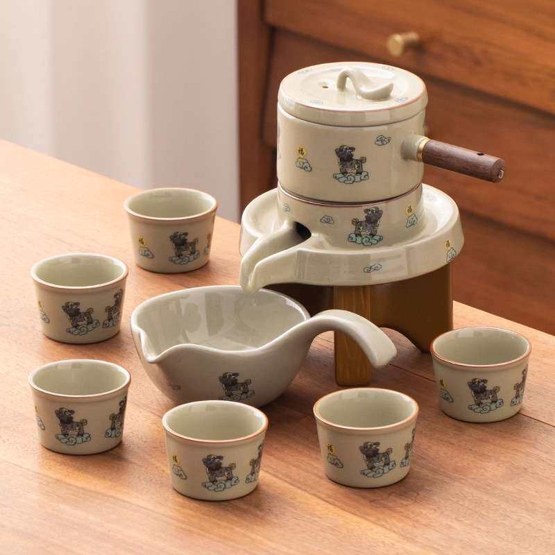 2025新款陶瓷懒人泡茶器石磨自动茶具家用办公室泡茶壶喝茶杯套装
