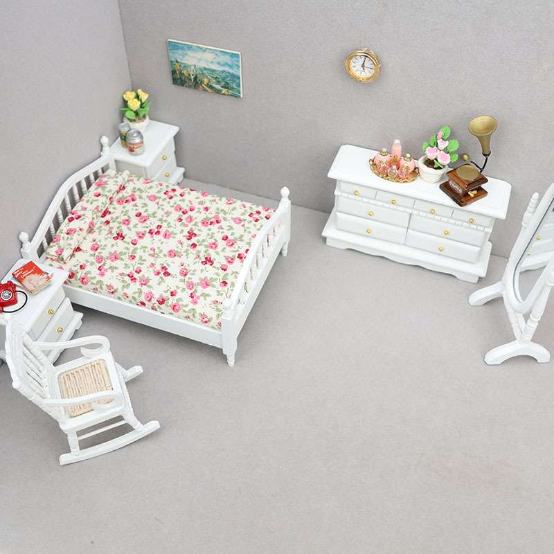 1:12迷你娃娃屋卧室套装6套dollhouse 12分娃娃用摆件ob11床镜子