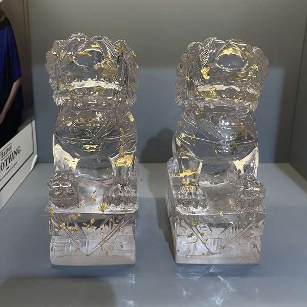中式金箔狮子摆件样板房售楼处桌面书架造景用透明树脂狮子饰品