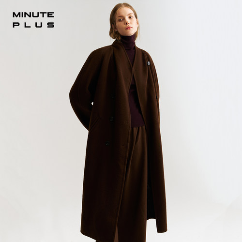 MinutePlus经典荡领羊毛大衣女士设计感百搭纯色毛呢外套MP64WC04