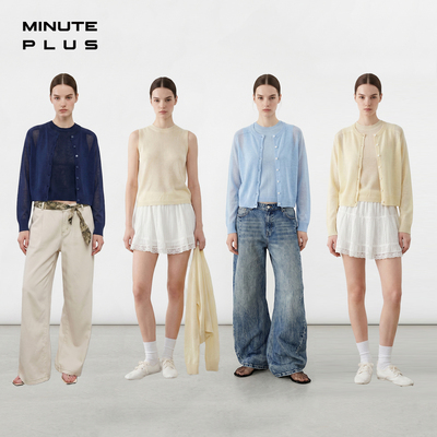 MinutePlus晴日亚麻圆领针织开衫休闲两件套纯色百搭上衣MP65TS01