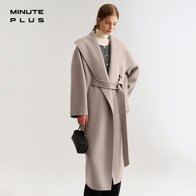 MinutePlus松弛感翻领系带羊毛女士大衣保暖女士毛呢外套MP64WC08