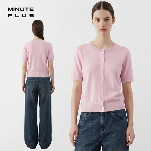 MinutePlus100%羊毛柔雾质感极简针织外搭女款短袖体恤衫MP64TE09
