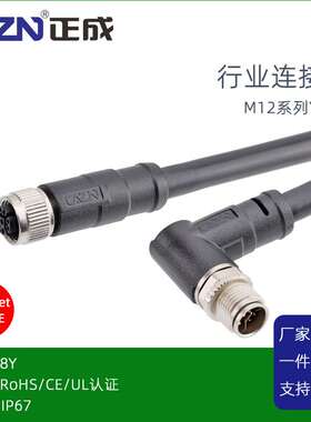 正成Ethernet协议M12防水连接器8芯Y编码转M12以太网公母头CAT5E