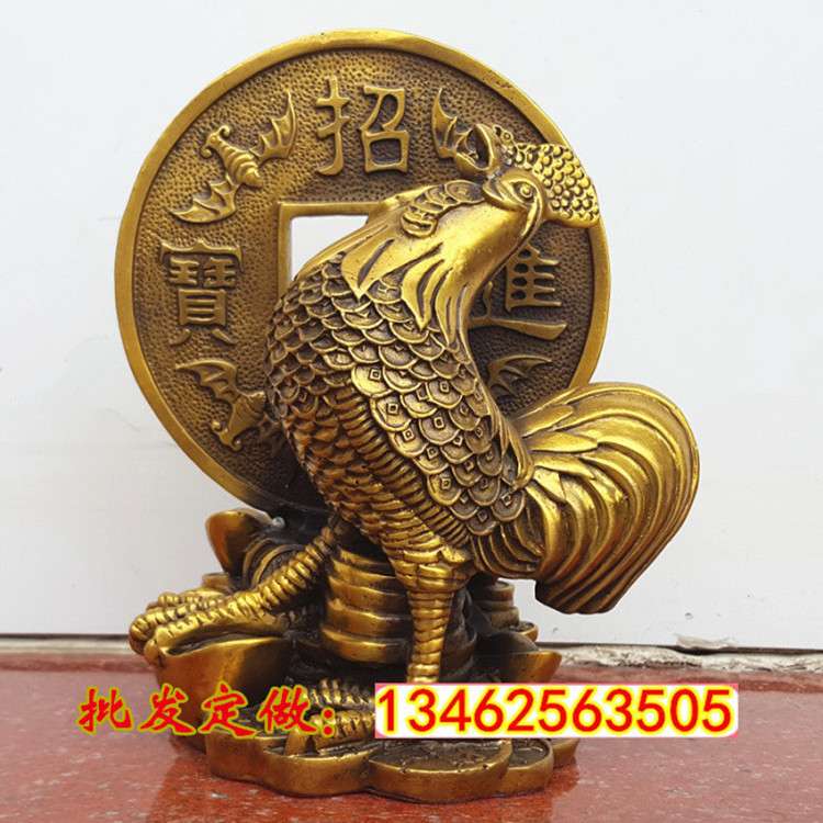 厂家直销纯铜公鸡摆件元宝鸡生肖鸡金钱鸡风水铜器客厅工艺品