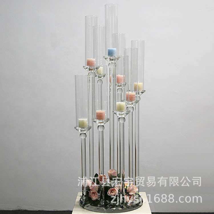 婚庆婚礼道具十头水晶蜡烛台防风烛台摆件样板房酒店软装装饰