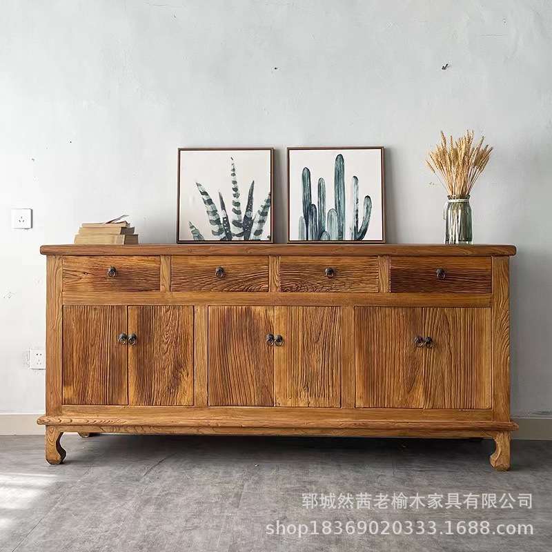 新中式老榆木酒柜带吧台一体展示架家居客厅茶具酒瓶收纳柜餐边柜