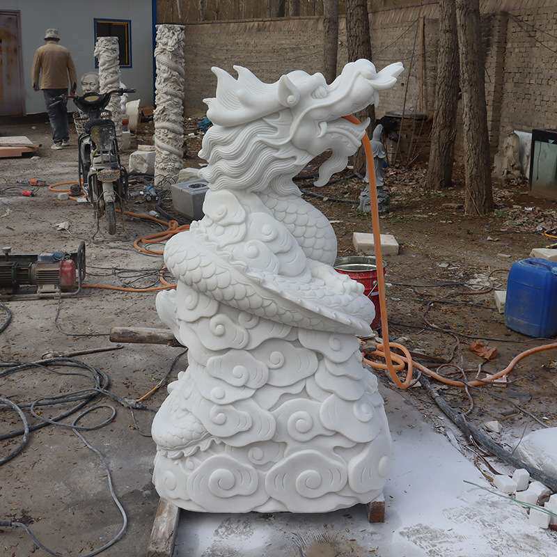 石雕龙喷水汉白玉蛟龙吐水雕塑动物喷泉庭院别墅水池装饰摆件