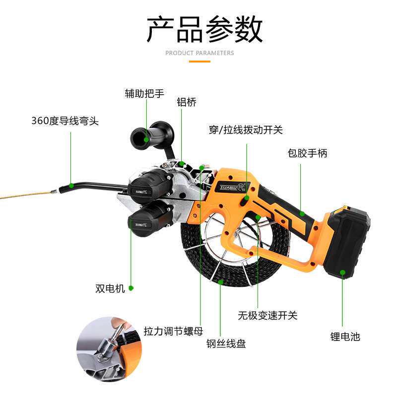帅标锂电穿线机电工穿线器电动拉线拽线器穿管器穿针引线器器瓦工