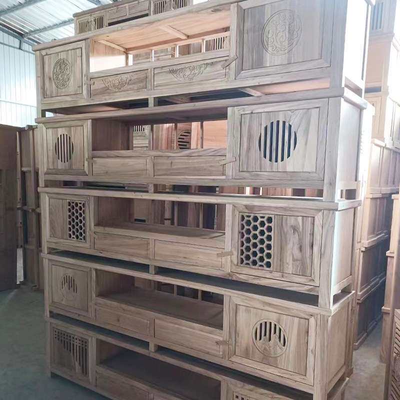 实木电视柜北榆木落地白胚新中式储物柜免漆简约白茬白坯工厂