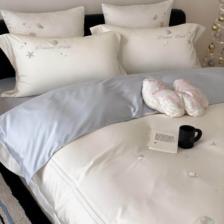 刺绣双面莱赛尔天丝冰丝凉感奢华简约法式奶油床单被套四件套床品