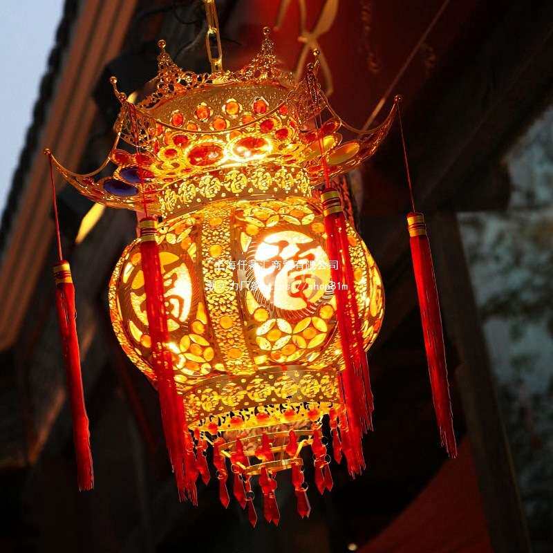 中式宫灯仿古吊灯七彩旋转灯笼水晶大门口复古过年装饰新年灯笼灯