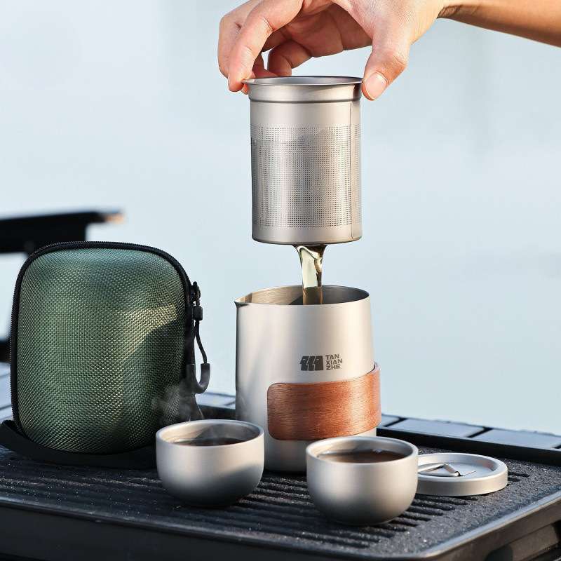 钛合金茶具户外露营旅行便携式煮茶泡茶不锈钢野营野餐烧水壶家用