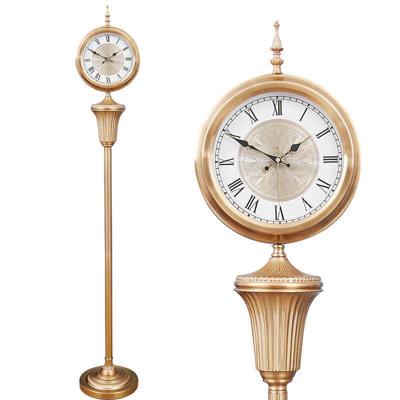 欧式镀铜别墅客厅静音落地钟美式复古创意立钟地面新中式轻奢时钟