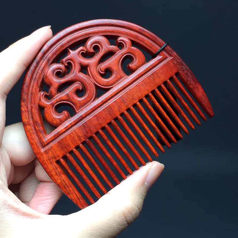 直播正宗印度小叶紫檀梳子木制工艺梳实木喜梳情侣定情相思梳