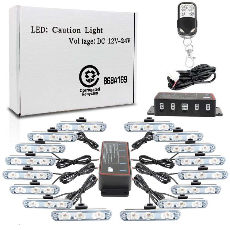 LED中网爆闪灯 一拖十六遥控3LED 红兰开道灯中网超亮警示灯 汽车