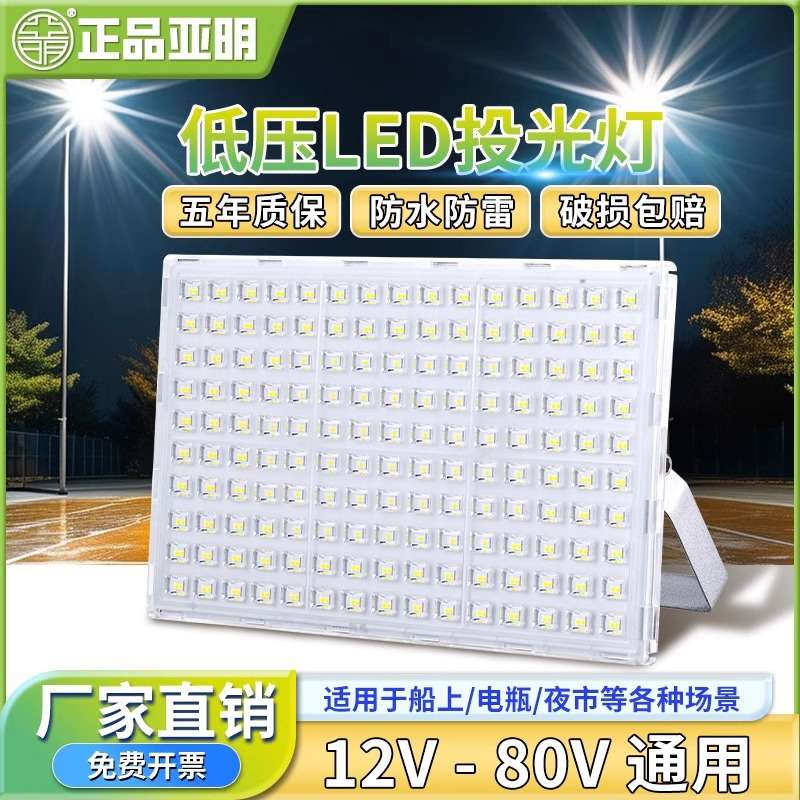 亚明低压LED投光灯12V24V36V48V船用电瓶夜市摆地摊大功率照明灯