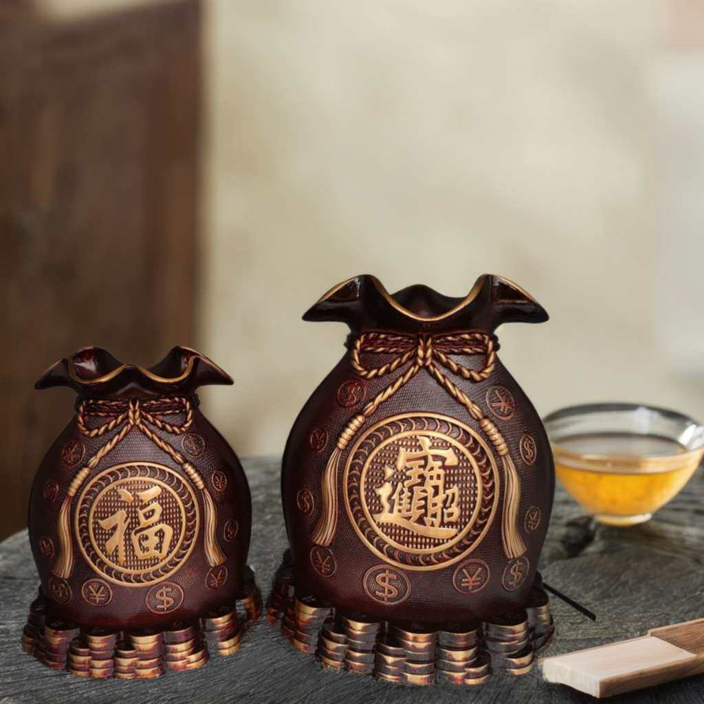 铜存钱罐宝袋铜黄金袋客厅招財进宝存钱袋福袋储蓄盆摆创业铜招财