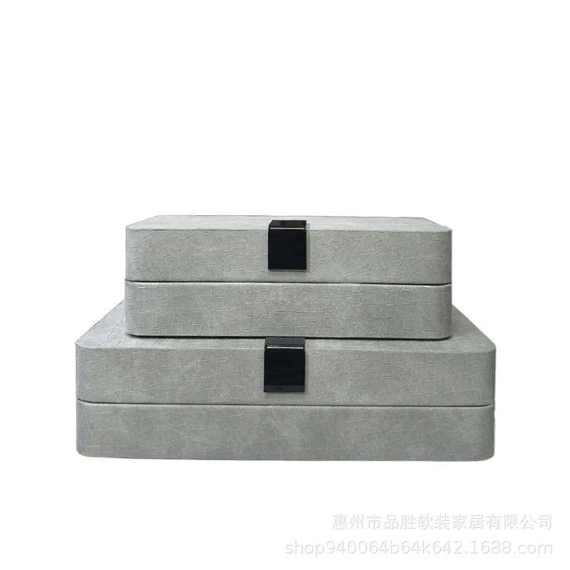 现代简约木质皮革首饰盒样板间酒店装饰品家居卧室橱窗收纳盒摆件