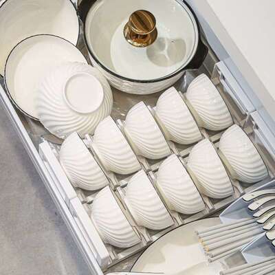 康陌（KANGMO）高颜值釉下彩玄月黑线碗碟套装家用北欧风陶瓷餐具