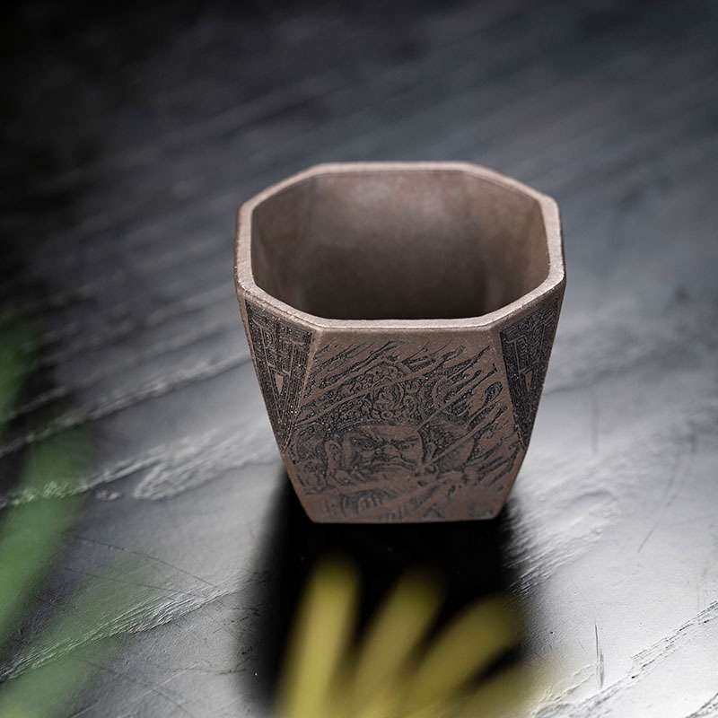 四大金刚天王主人杯垫茶盘手工山水花鸟刻绘茶道配件厂家一件代发