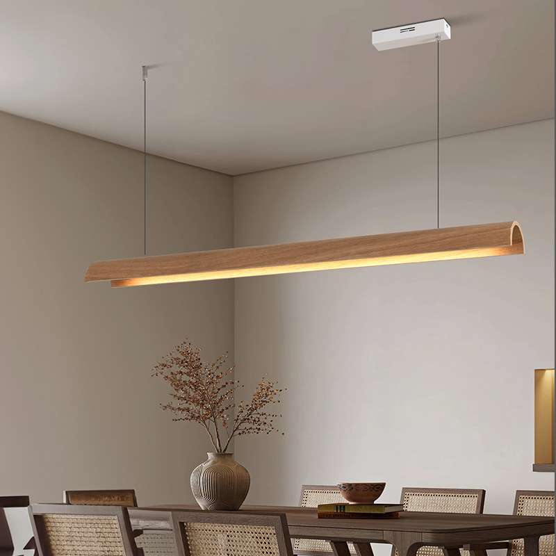 简约新中式餐厅吧台吊灯饭馆办公工作实木led长条灯日式灯具现代