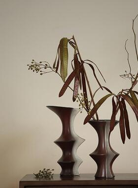 新中式轻奢红色系手工陶瓷花瓶家居样板间竹节插花器软装饰品摆件