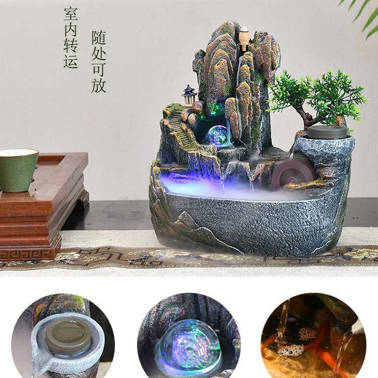 高山流水摆件假山景观喷泉客厅水车风水轮招财室内装饰品循环水景