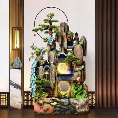 大型假山流水招财高山水景养鱼池喷泉室内客厅加湿器装饰落地摆件