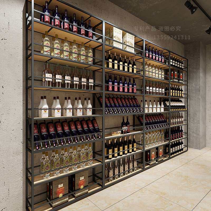 简约红酒架酒吧商用铁艺酒柜酒庄置物架葡萄啤酒落地展示柜带灯