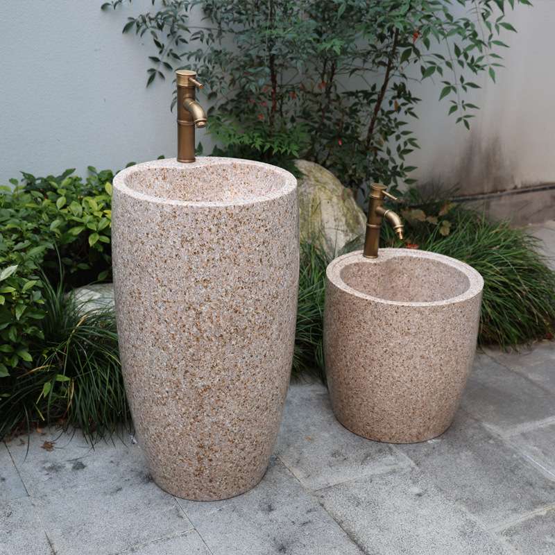室外大理石材洗手台盆庭院水池花园立柱盆户外石头落地式洗脸水槽