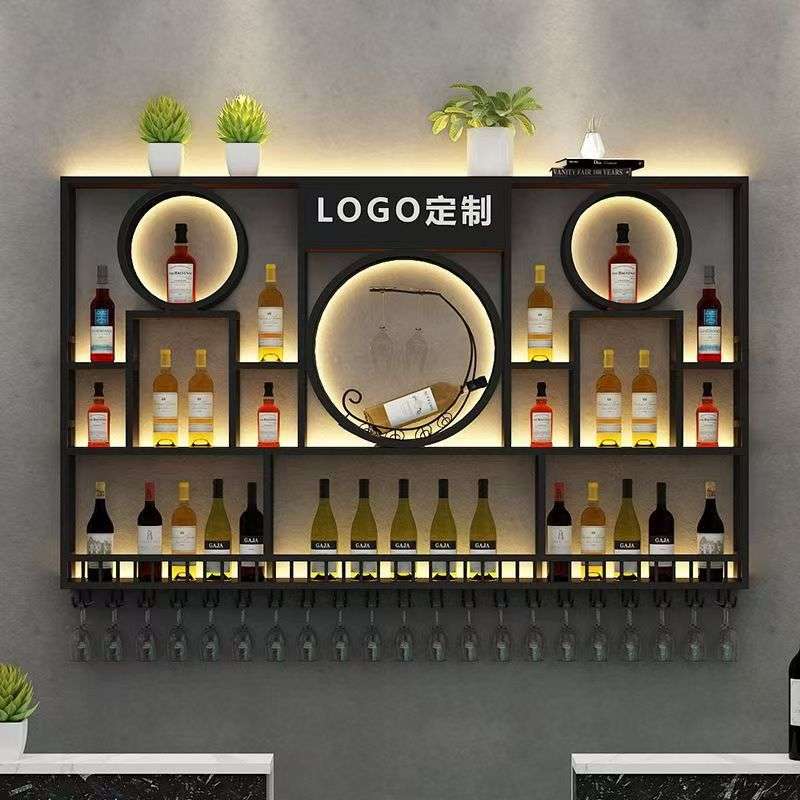 酒吧吧台挂墙酒柜展示架餐厅墙上酒架壁挂创意置物架铁艺红酒架子