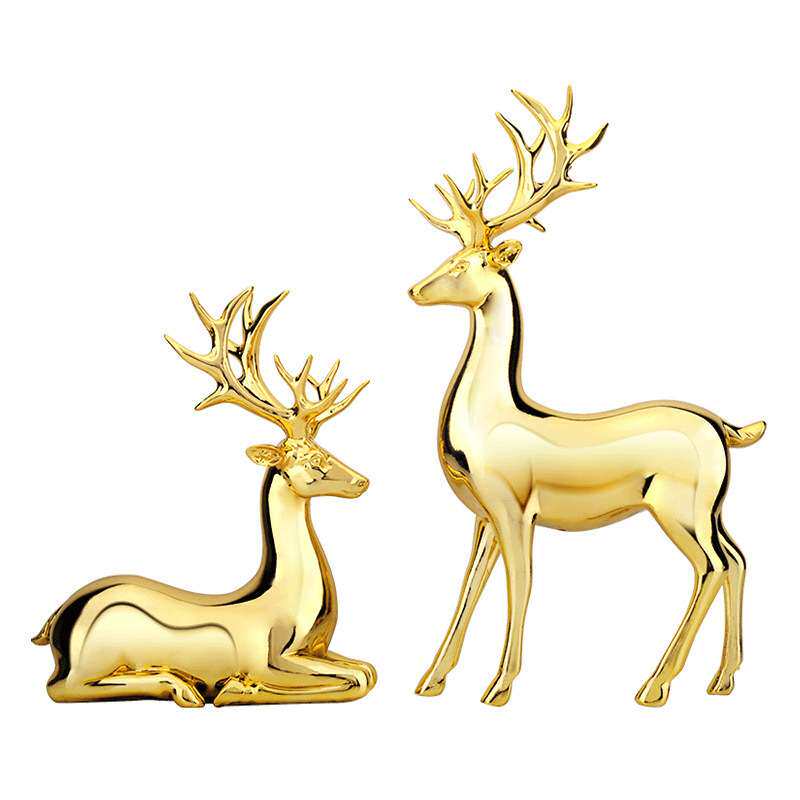 欧美风格家饰电镀情侣糜鹿树脂工艺品摆件客厅电视柜酒柜家居摆设