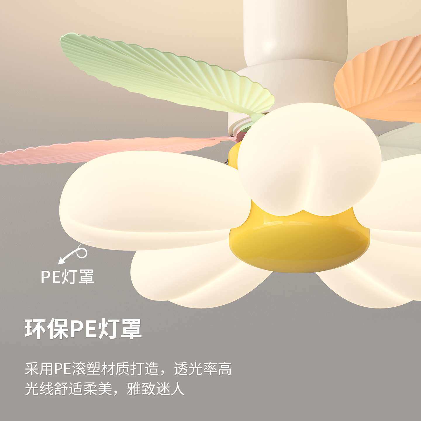 中古风扇灯2026新款吸顶灯花朵风扇灯奶油儿童房卧室灯创意餐厅灯