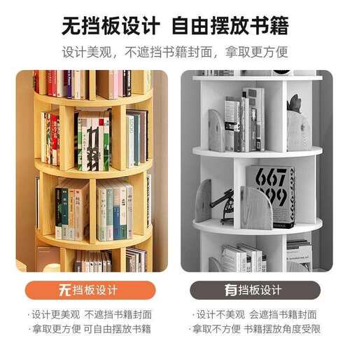 360度书柜学生置物架旋转书架落地一体靠墙可移动转角儿童小窄柜