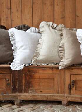 亚麻靠垫套50x50抱枕大靠背欧式荷叶边靠枕不含芯65x65