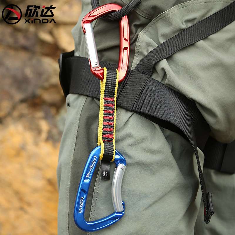 xinda/欣达直门弯门扁带快挂登山攀岩攀冰快挂登山扣安全装备主锁