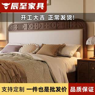 雕花美式复古实木床主卧双人床中古风家具防猫抓科技布静音双人床