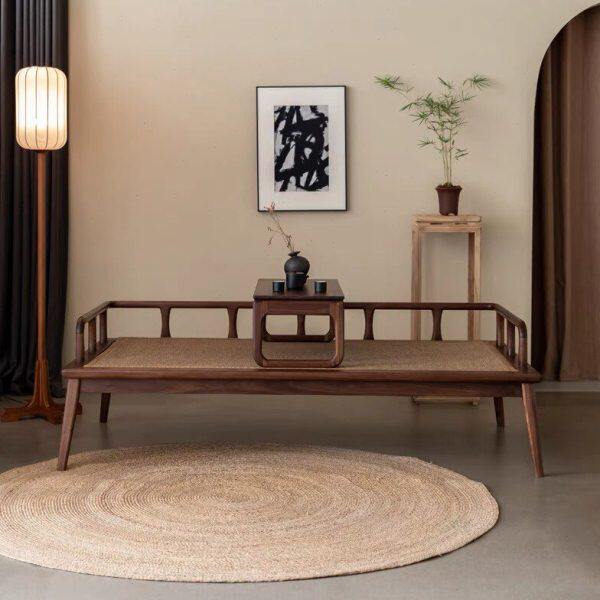 新中式禅意黑胡桃木罗汉床樱桃木小户型家用实木贵妃榻客厅沙发床