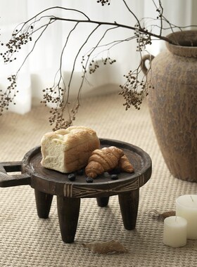 栗石侘寂风复古做旧实木果盘摆z件中式创意托盘茶盘样板间茶几软