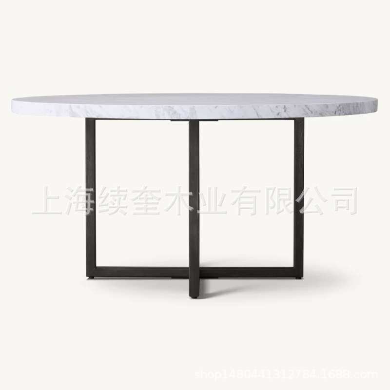 RH简约不锈钢大理石圆形桌餐椅组合家用餐厅家具亚马逊出口工厂
