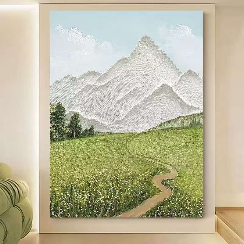 纯手绘油画抽象风景客厅玄关装饰画石英砂立体肌理画过道轻奢挂画