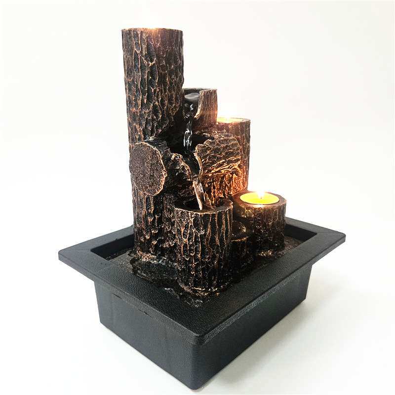 跨境新款Resin fountain流水摆件桌面蜡烛树脂工艺品家居创意喷泉