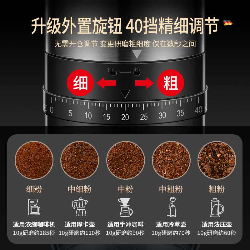 外置粗细调档咖啡磨豆机陶瓷磨芯胡椒研磨器充电款电动咖啡研磨器