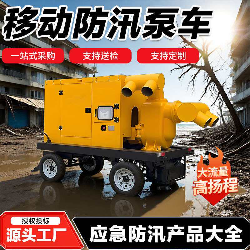 防汛泵车应急排涝项目高标农田柴油抽水泵柴油机水泵一体排涝泵车