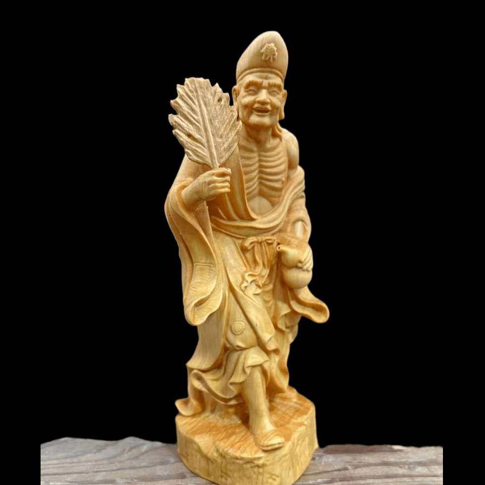崖柏木雕家居风水摆件济公活佛工艺品降龙罗汉醉佛手工神像摆设