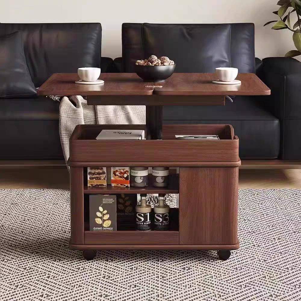 实木沙发边几胡桃色实木边柜移动茶几小户型推车多功能升降茶桌