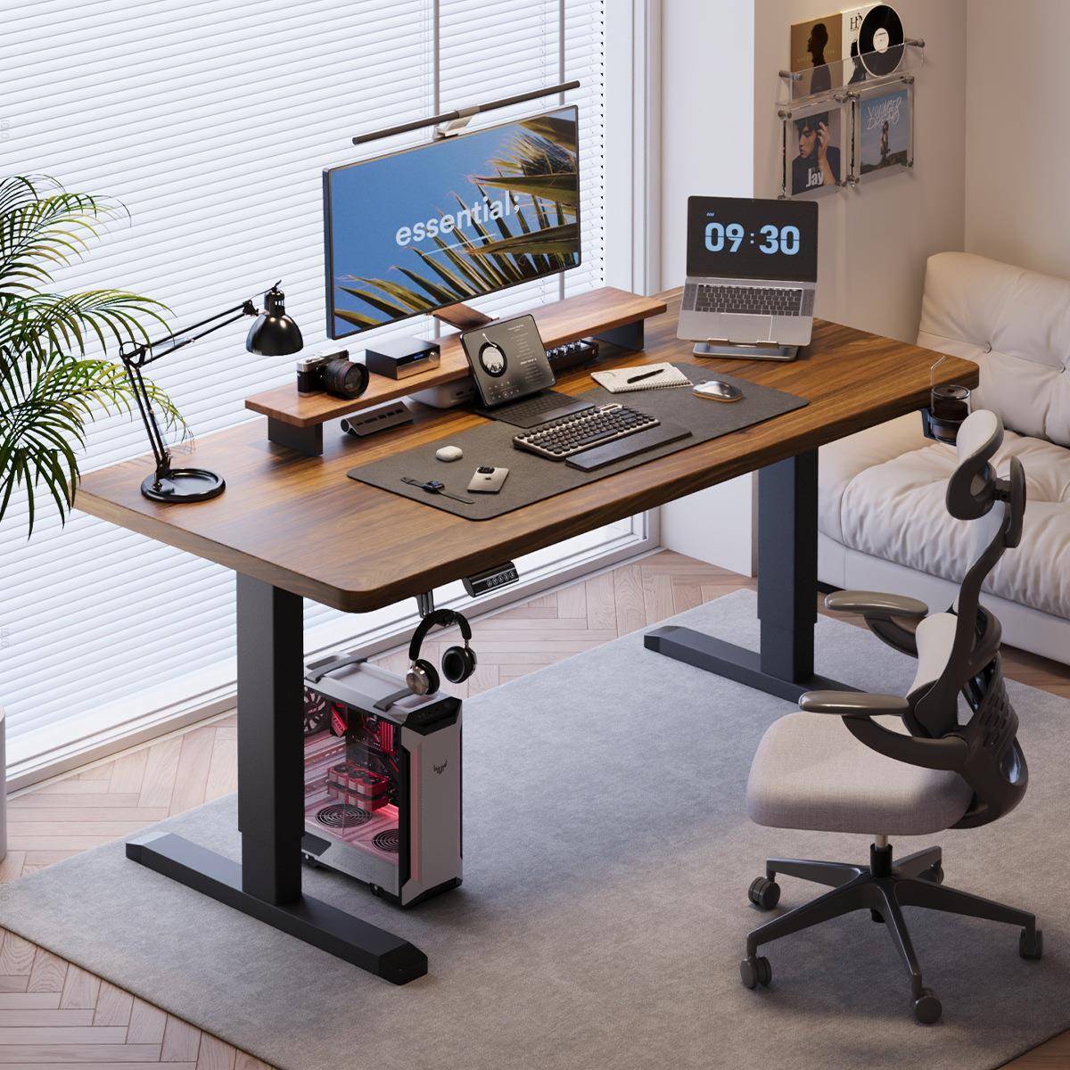 匠海实木电动升降桌家用电脑桌可升降电竞桌子学习办公书桌工作台